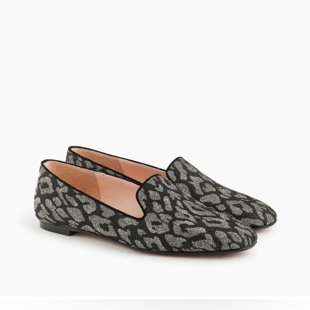 J.Crew Smoking Slipper Metallic Gold and Black Leopard Print - Size 8